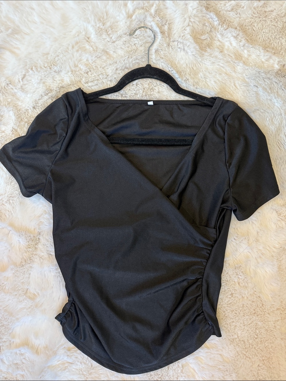 Classic Black Short-Sleeve Wrap Top